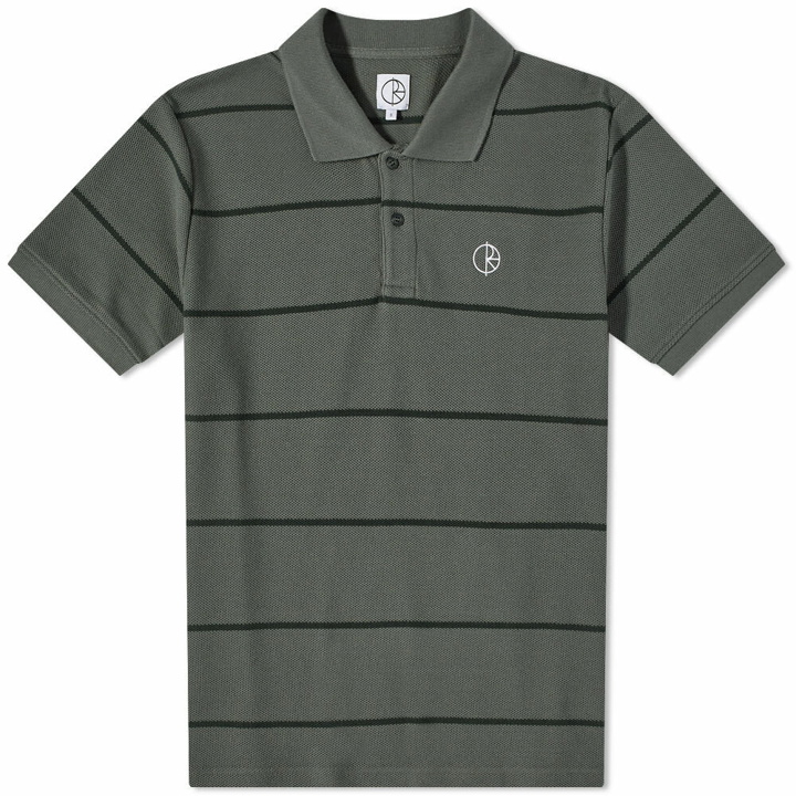 Photo: Polar Skate Co. Men's Stripe Pique Polo Shirt in Blueish Grey