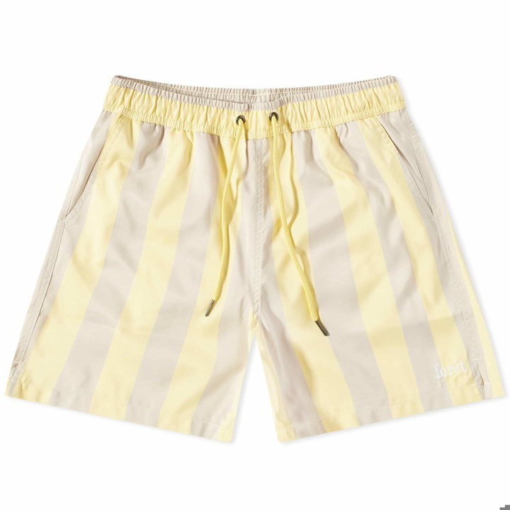 Photo: Foret Men's Away Stripe Swim Short in Dusty Yellow/Khaki