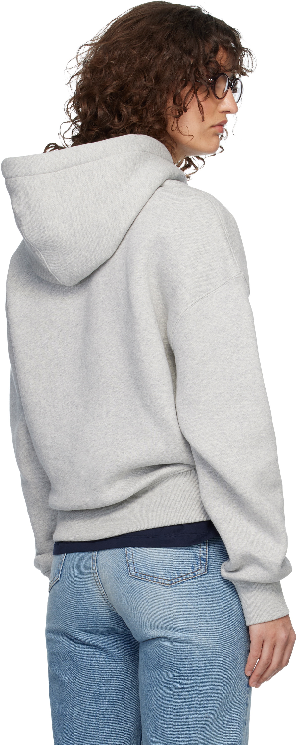AMI Paris Gray Cotton Embossed Ami de Coeur Hoodie