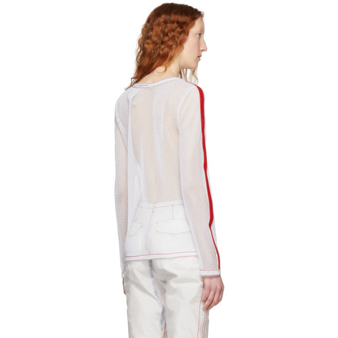 Kanghyuk White Long Sleeve Mesh Crew T-Shirt