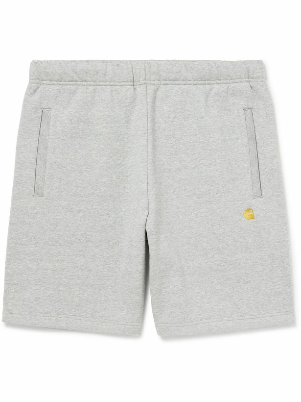 Photo: Carhartt WIP - Chase Straight-Leg Logo-Embroidered Cotton-Blend Jersey Shorts - Gray