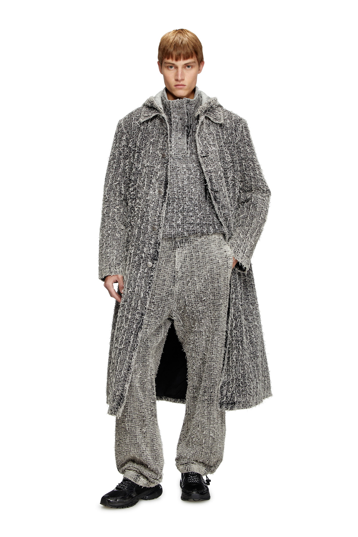 Diesel Hooded coat in bouclé denim - Denim Jackets - Unisex - Black