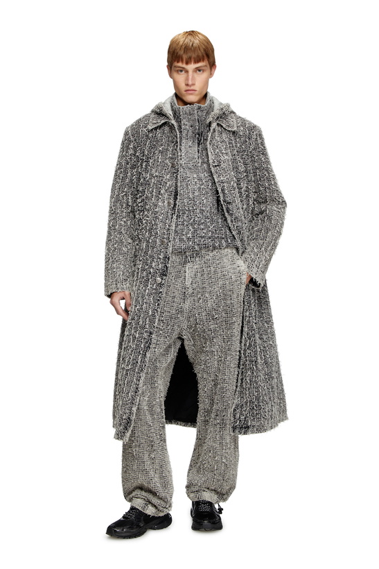 Photo: Diesel Hooded coat in bouclé denim - Denim Jackets - Unisex - Black