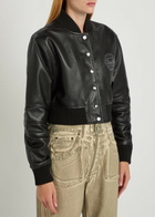 AN-Y1 Queen Stud-embellished Leather Cropped Bomber Jacket Black