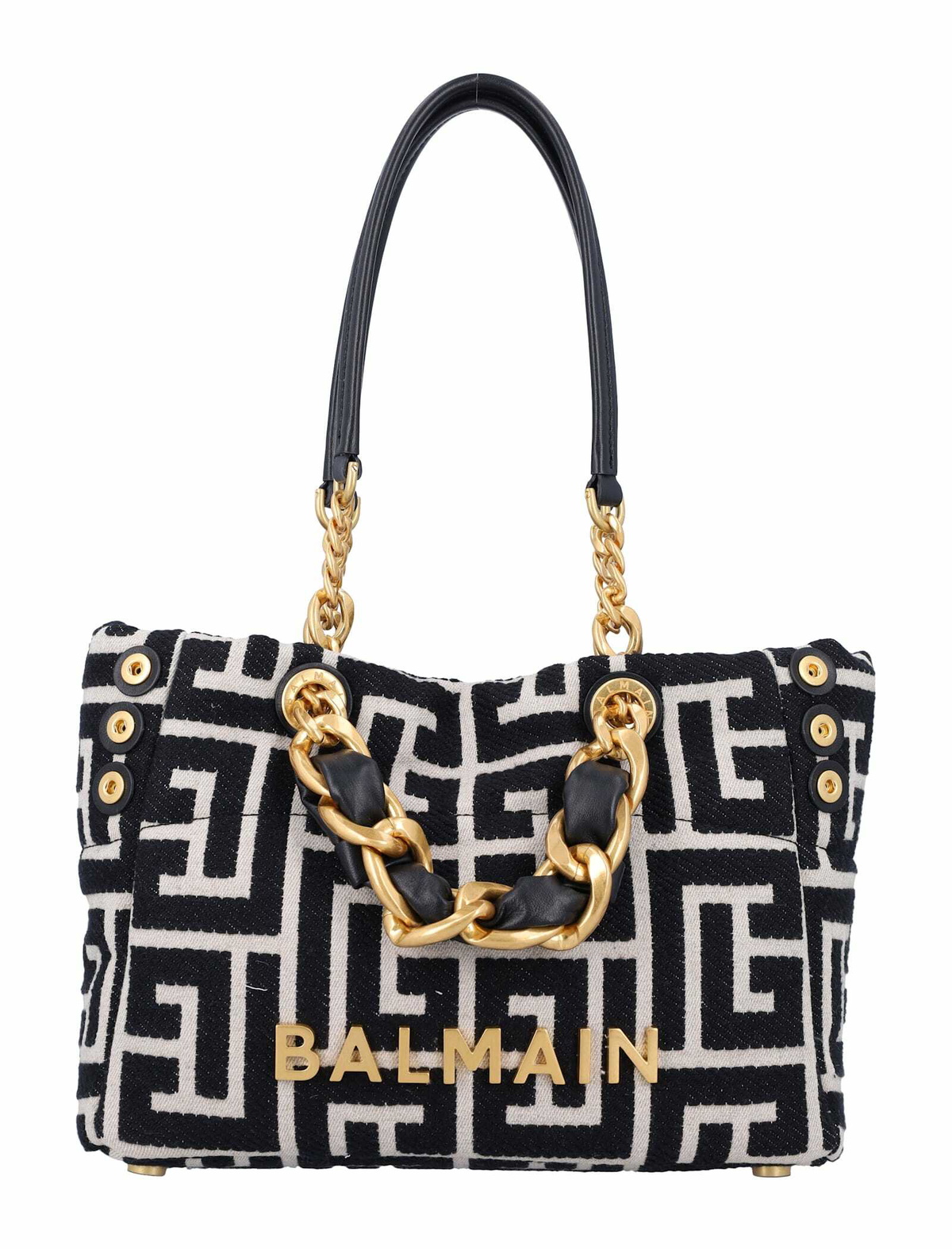 新作*Balmain*チェーンハンドル デニムトートバッグ 1945 1945 Soft tote bag in diamond-quilted denim blue blue