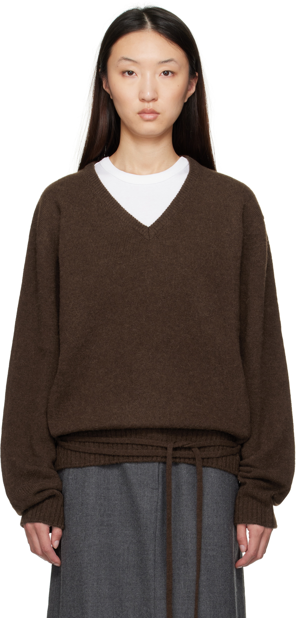 LE17SEPTEMBRE Brown Alpaca V-Neck Sweater