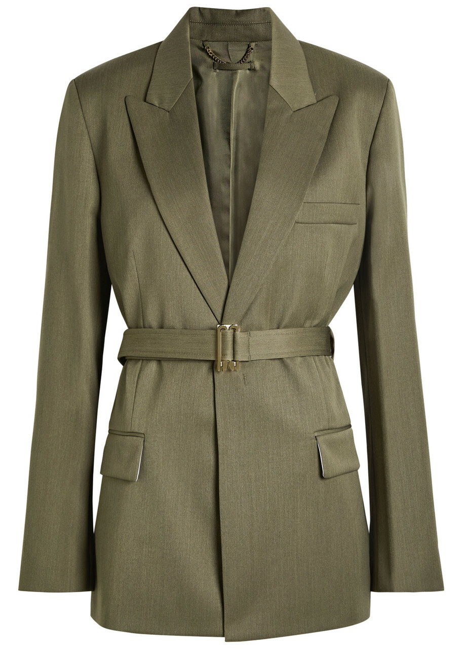 Victoria Beckham Belted Twill Blazer Sage