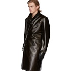 Hed Mayner Brown Faux-Leather Trench Coat