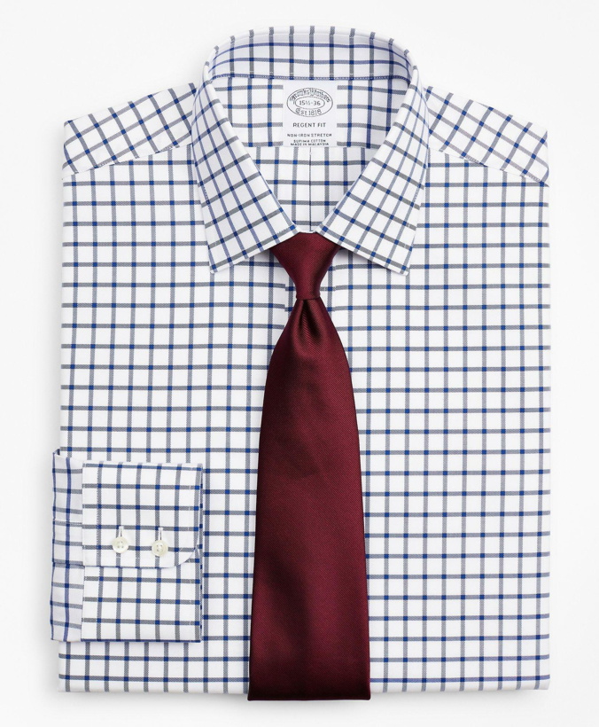 Photo: Brooks Brothers Men's Stretch Regent Regular-Fit Dress Shirt, Non-Iron Twill Ainsley Collar Grid Check | Navy