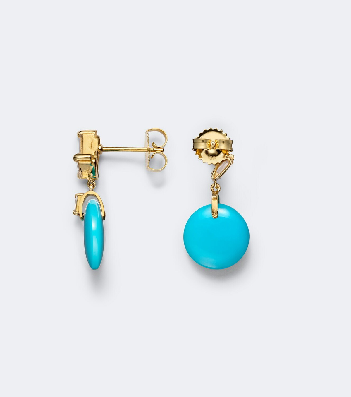 Suzanne Kalan 18kt gold drop earrings with diamonds and turquoise