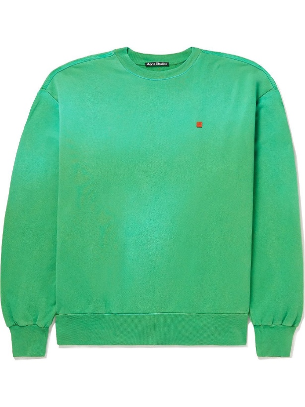 Photo: Acne Studios - Logo-Appliquéd Garment-Dyed Cotton-Jersey Sweatshirt - Green