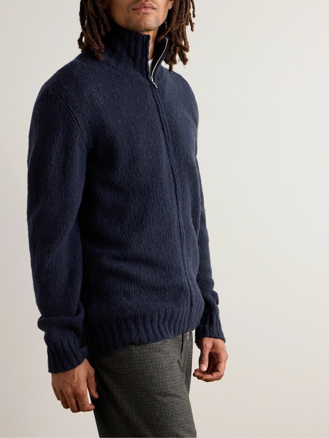 De Bonne Facture - Wool-Bouclé Zip-Up Sweater - Blue De Bonne Facture