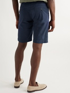 Canali - Straight-Leg Cotton-Seersucker Drawstring Shorts - Blue