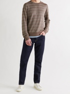 ERMENEGILDO ZEGNA - Layered Striped Mélange Silk, Cotton and Linen-Blend Sweater - Brown