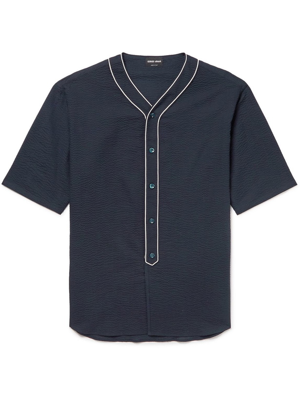 Photo: Giorgio Armani - Cotton-Seersucker Shirt - Blue