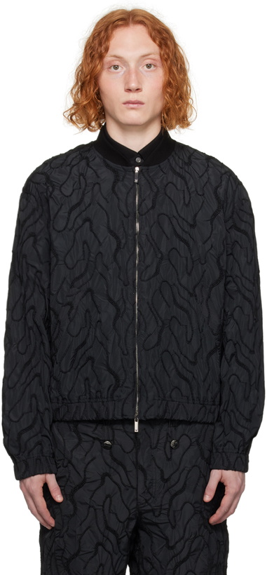 Photo: Emporio Armani Black Embroidered Bomber Jacket