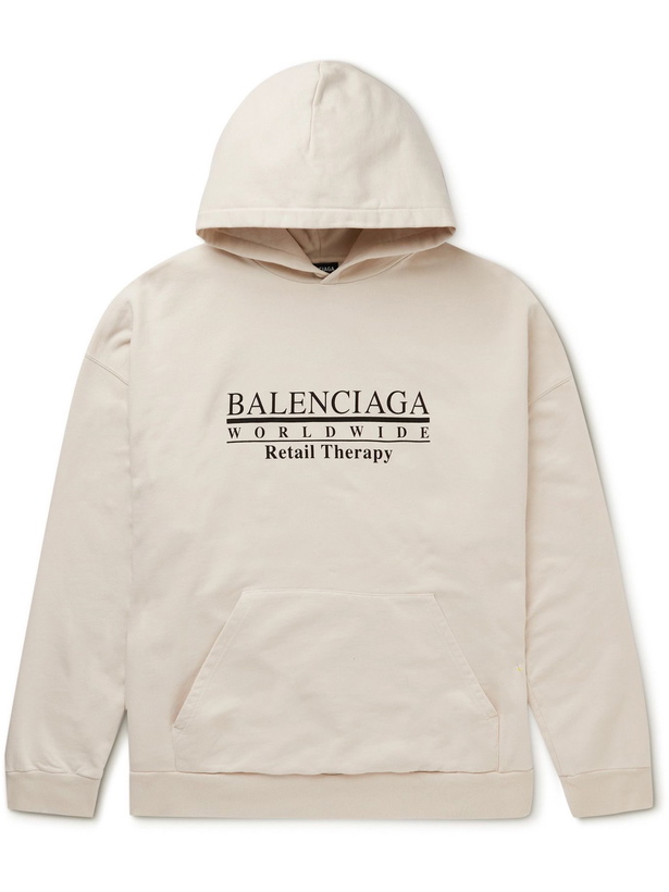 Photo: Balenciaga - Logo-Print Cotton-Jersey Hoodie - Neutrals