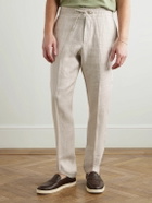 Kingsman - Straight-Leg Herringbone Linen Drawstring Trousers - Neutrals