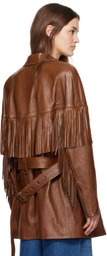 Chloé Brown Belted Fringed Leather Jacket