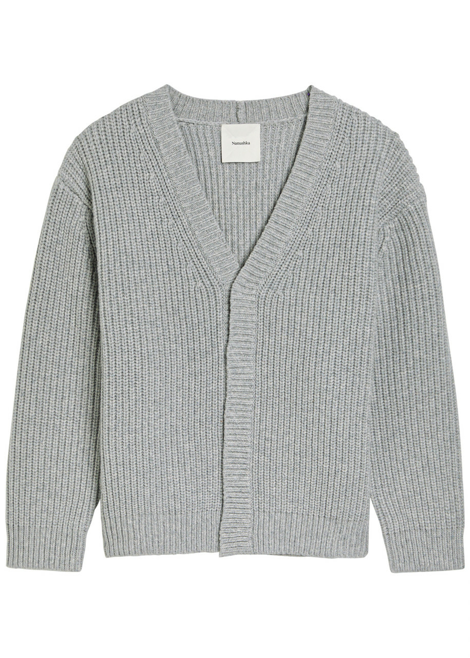Nanushka Varten Wool and Cashmere-blend Cardigan Light Grey