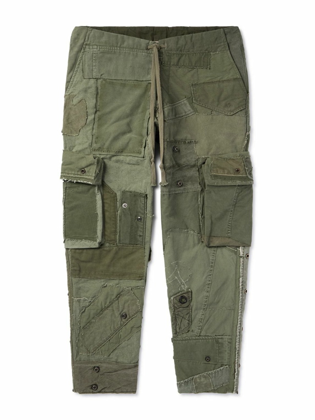 Photo: Greg Lauren - Mixed Army Lounge Tapered Patchwork Cotton Cargo Trousers - Green