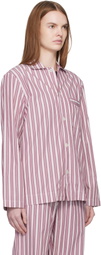 Tekla Pink & Off-White Poplin Long-Sleeved Pyjama Shirt