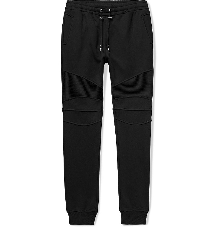 Photo: BALMAIN - Skinny-Fit Panelled Loopback Cotton-Jersey Sweatpants - Black
