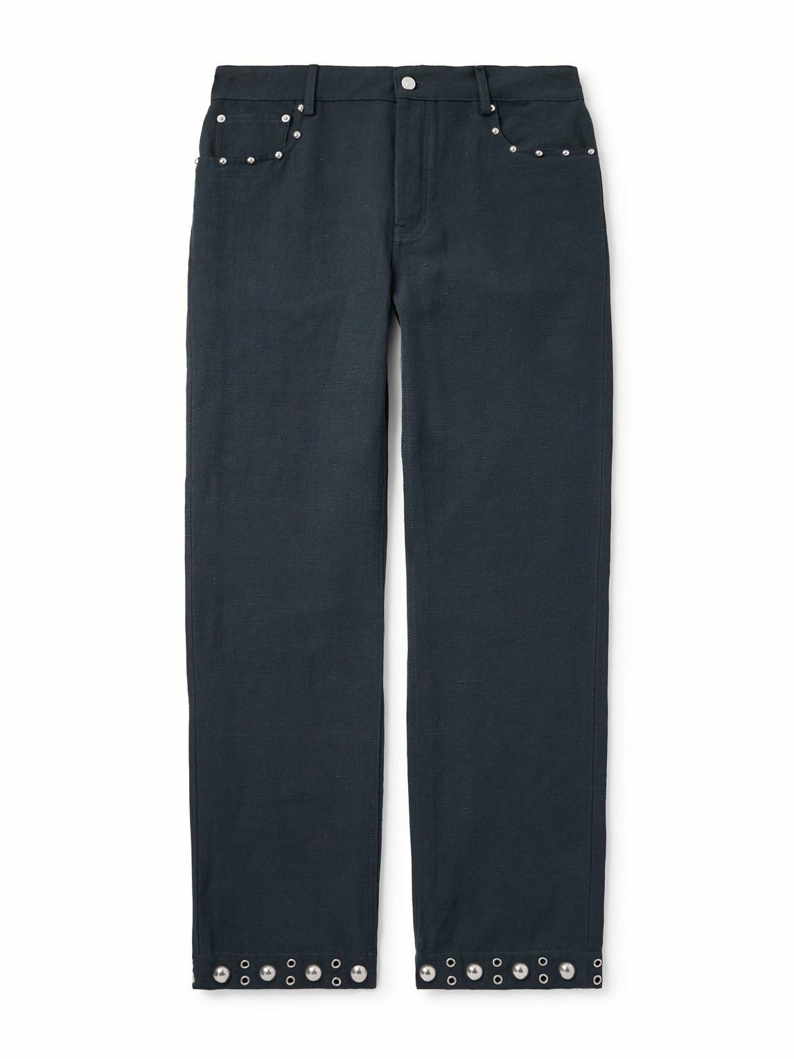 Valentino Garavani - Straight-Leg Embellished Linen and Cotton-Blend Trousers - Blue