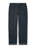 Valentino Garavani - Straight-Leg Embellished Linen and Cotton-Blend Trousers - Blue