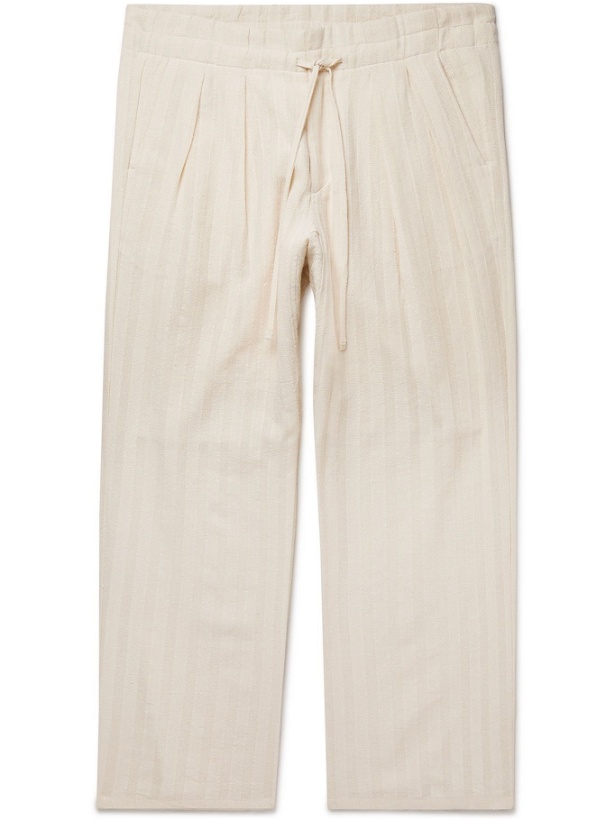 Photo: Chamula - Wide-Leg Striped Cotton Drawstring Trousers - Neutrals