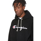 Champion Reverse Weave Black Sherpa Big Script Logo Hoodie