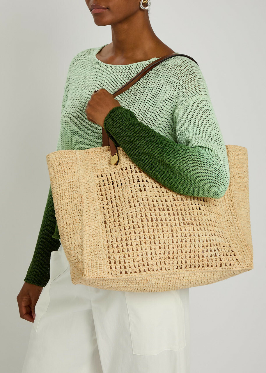 Mulberry Crochet Leather and Raffia Tote - Natural - One Size