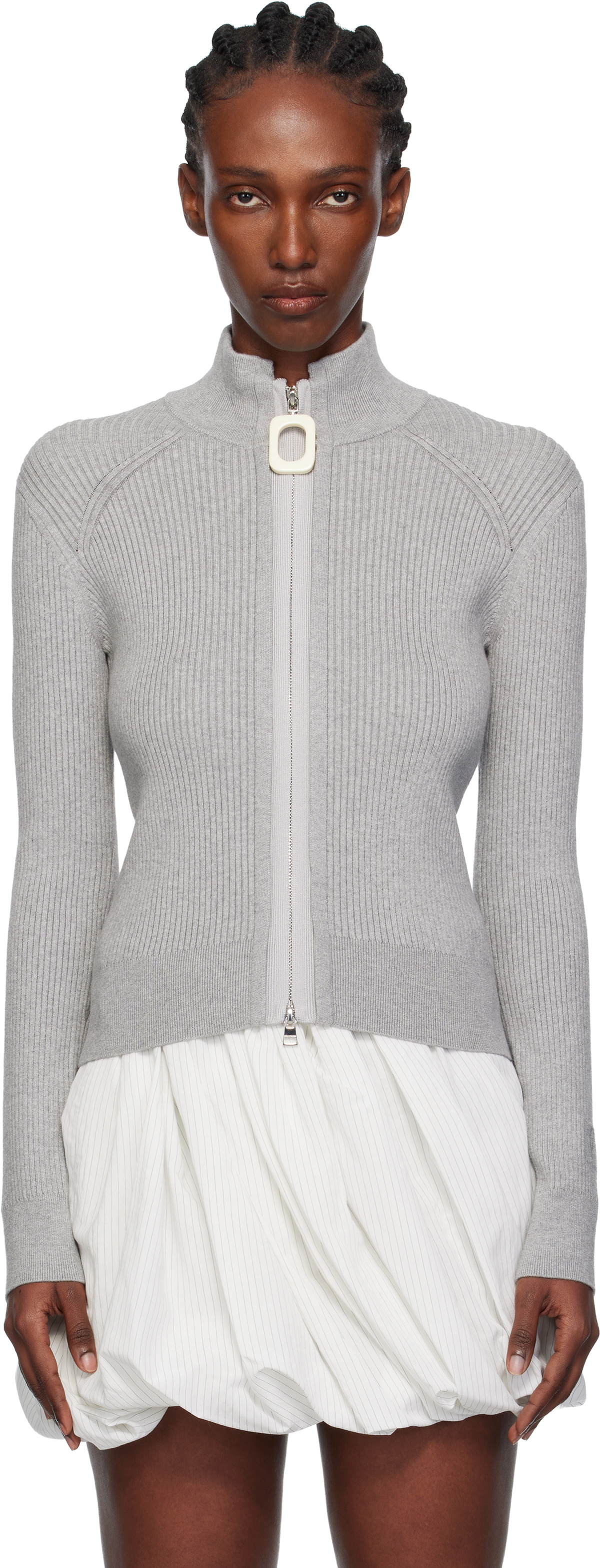 JW Anderson Gray Fitted Zip Up Sweater