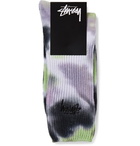 Stüssy - Logo-Embroidered Tie-Dyed Stretch Cotton-Blend Socks - Purple