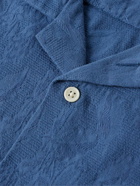 Corridor - Camp-Collar Floral-Jacquard Cotton Shirt - Blue