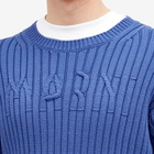 Marni Men's Logo Rib Crew Knit in Blue Sodalite