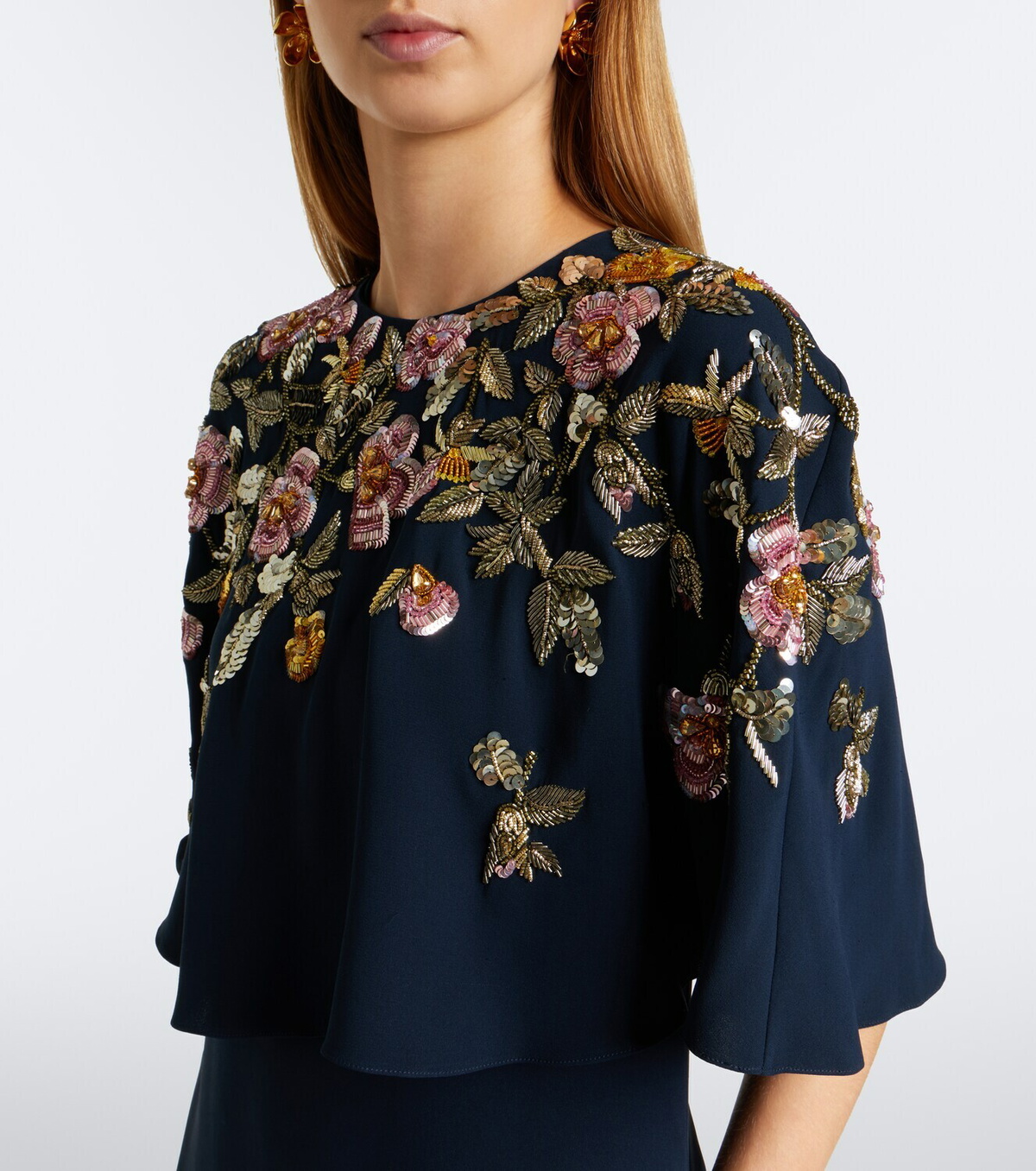 Oscar de la Renta Embellished silk-blend georgette gown