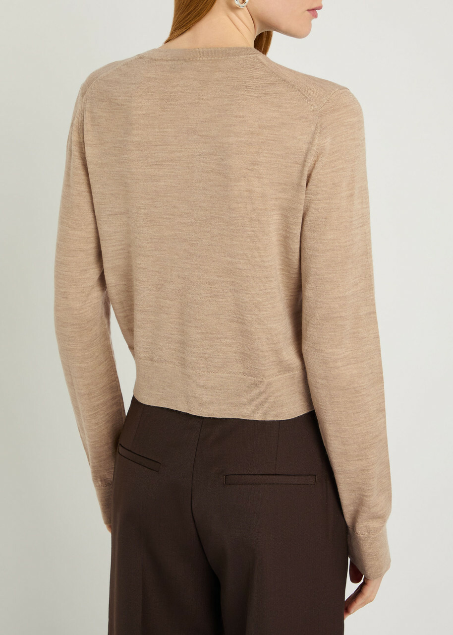 Anine Bing Moni Wool and Cashmere-blend Cardigan Taupe