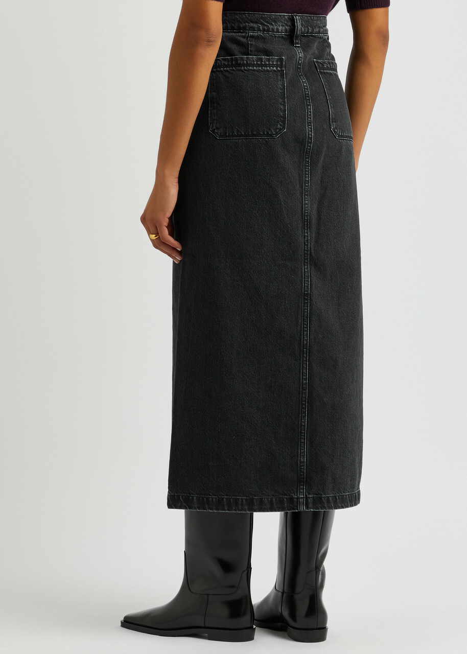 Frame Le Bardot Denim Midi Skirt Black Frame Denim