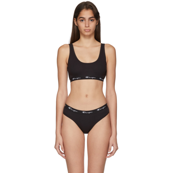 Photo: Champion Reverse Weave Black Ribbed Bra Top