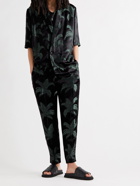 SAINT LAURENT - Tapered Cropped Pleated Satin-Jacquard Trousers - Green