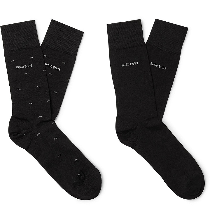 Photo: Hugo Boss - Two-Pack Mercerised Stretch Cotton-Blend Jacquard Socks - Black