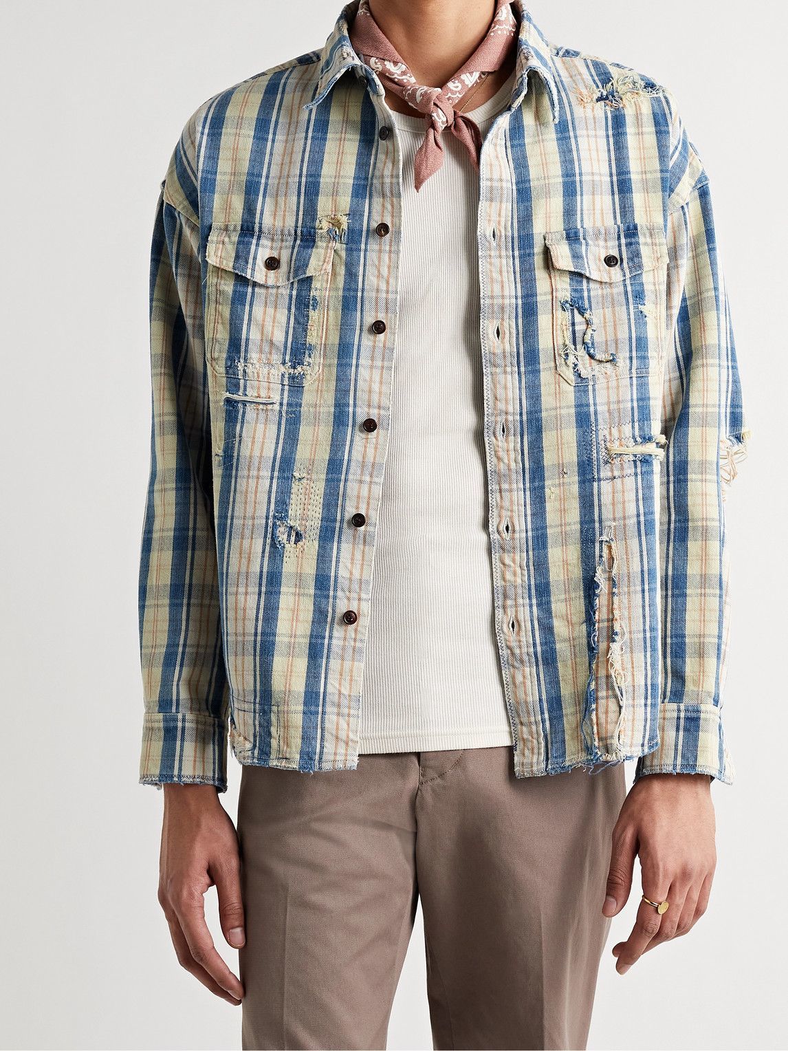 Visvim - Pioneer Distressed Checked Cotton and Linen-Blend Twill