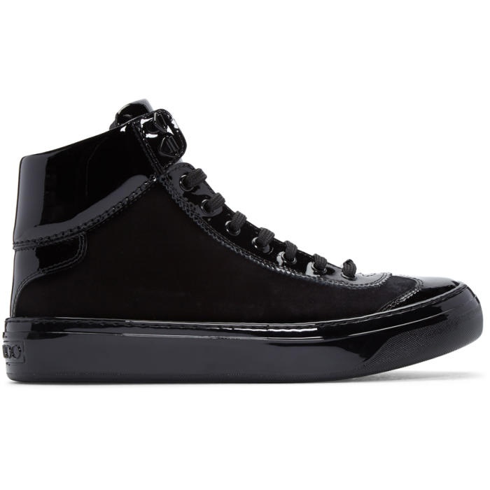 Photo: Jimmy Choo Black Velvet and Leather Argyle High-Top Sneakers