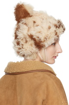 Cawley Off-White & Brown Bobble Shearling Beanie