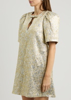 Ganni Metallic Cloqué Mini Dress Gold