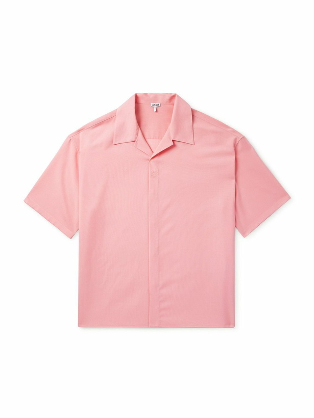 Photo: LOEWE - Oversized Camp-Collar Logo-Embroidered Wool Shirt - Pink