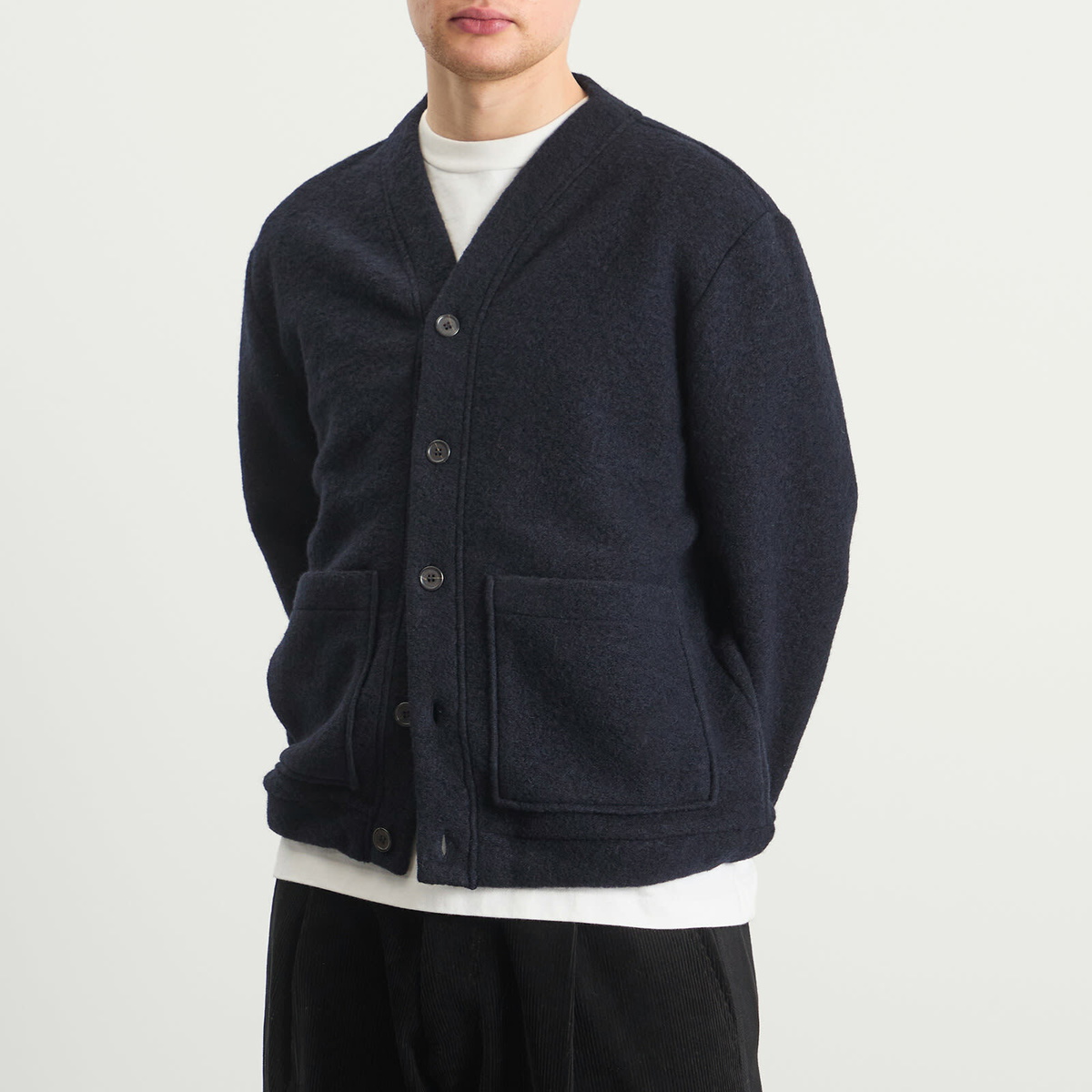 Universal Works Men's Presented by END. Wool Fleece Adv Cardigan in Navy