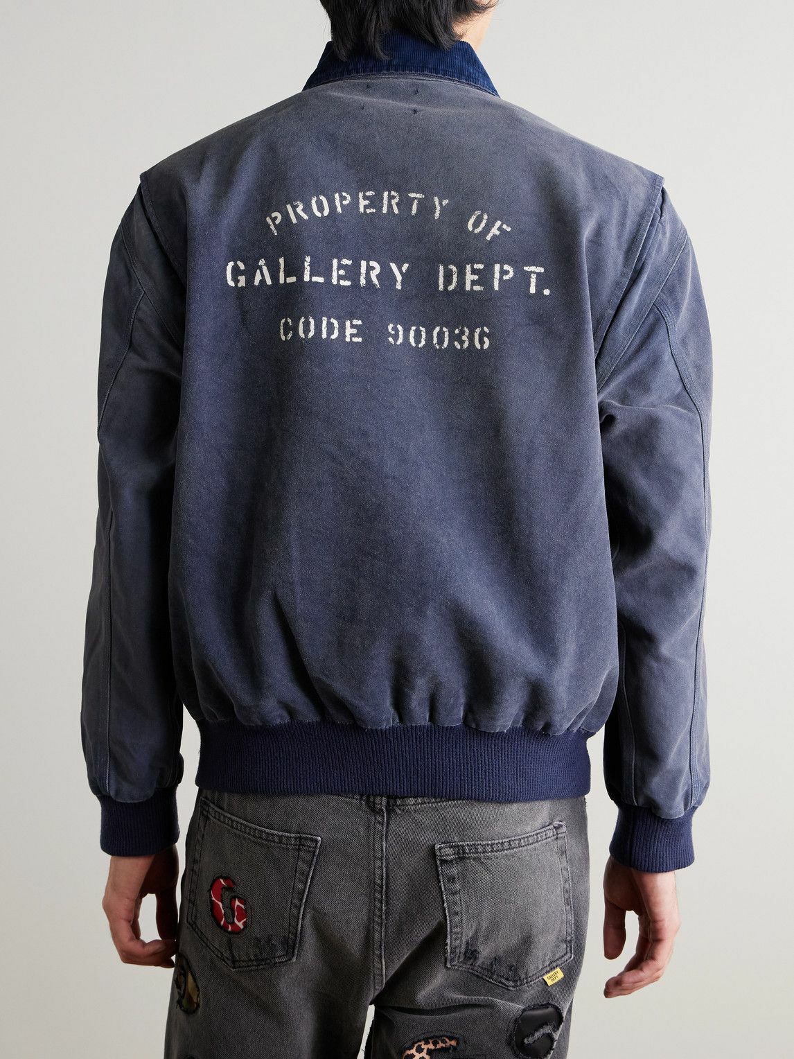 Gallery Dept. - Mechanic Corduroy-Trimmed Logo-Print Cotton Bomber Jacket - Blue