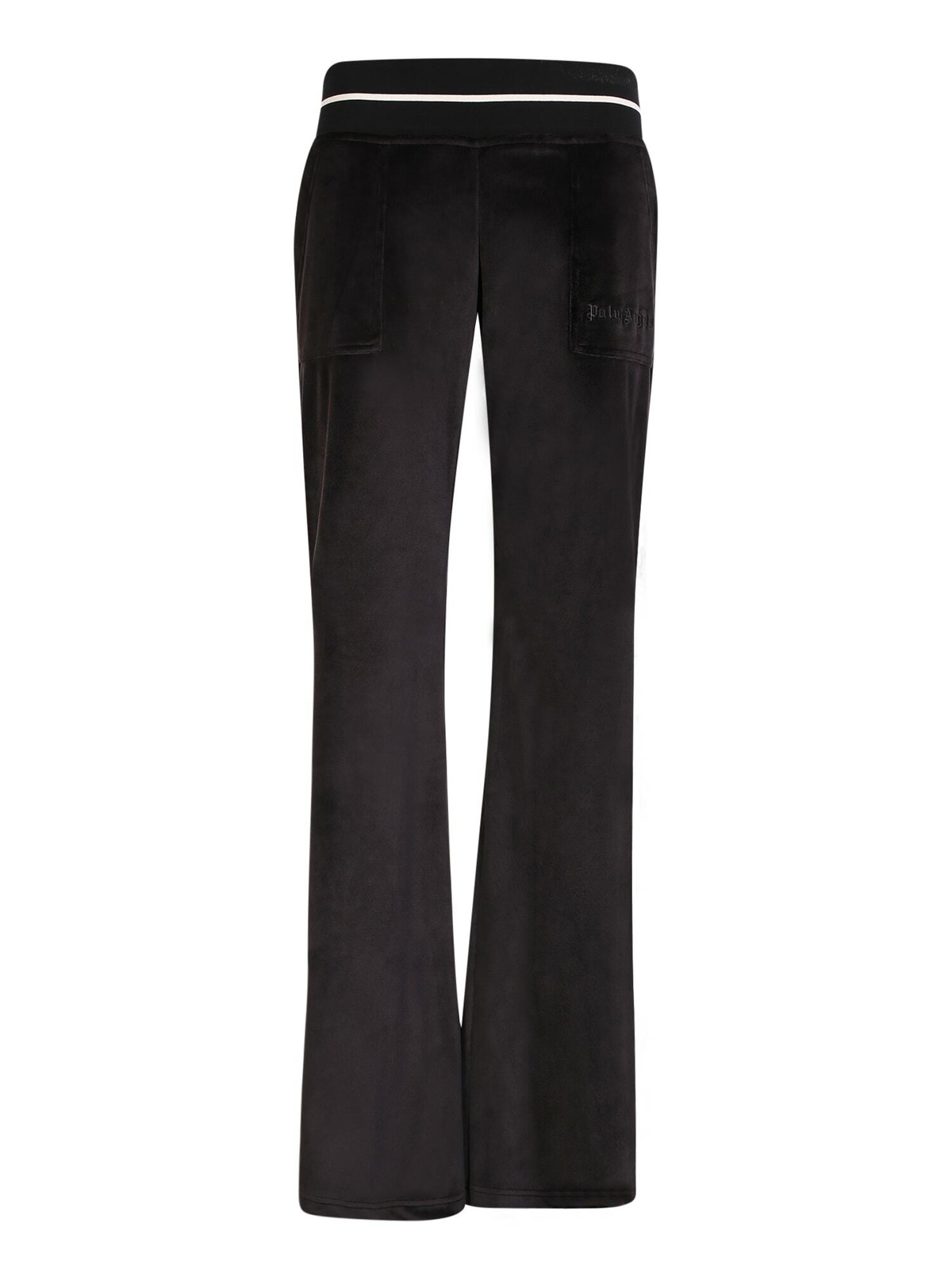 パンツ PALM ANGELS LOGO LUREX FLARED TROUSERS Palm Angels Striped lurex-knit Trousers | White | FARFETCH